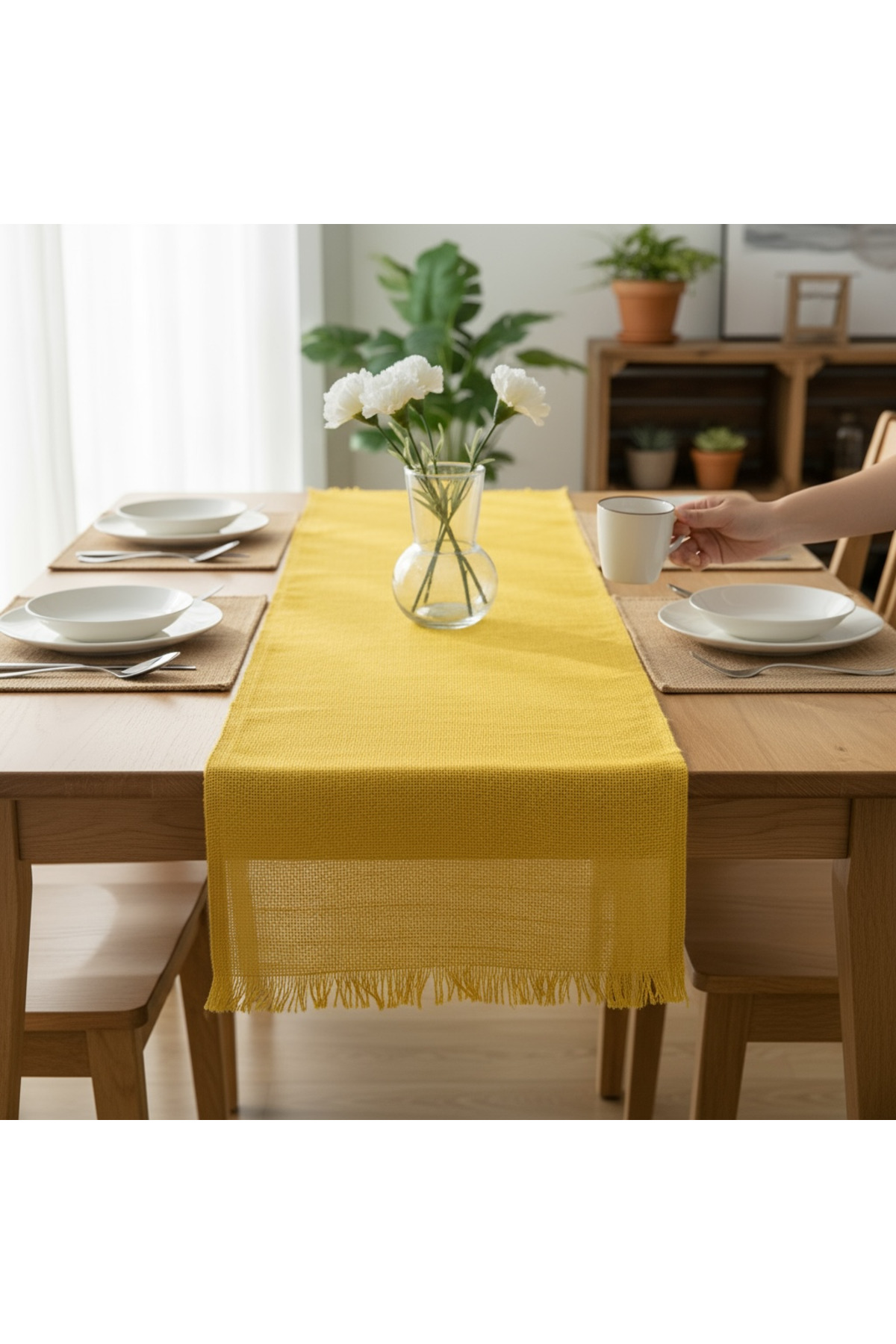 1_org_zoom Sarı Jüt Kumaş Sonbahar Temalı Dekoratif Runner - 40 x 95 cm - Görsel 1