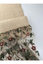 Çiçek Detaylı Tül ve Jüt Kumaş Dekoratif Runner - Tül 65 cm , Jüt 100 cm - Görsel 2