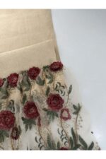 Gül Detaylı Jüt Kumaş Runner - Tül 50 cm , Jüt 100 cm - Görsel 2