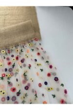 Tüllü Çiçekli Jüt Kumaş Dekoratif Runner - Tül 60 cm , jut 130 x (250 cm) - Görsel 2