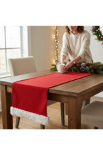 Kırmızı Peluş Detaylı Yeniyıl Runner - 45 x 100 cm