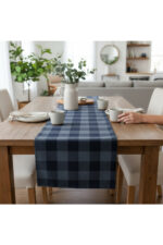 Mavi Kareli Dekoratif Runner - 40 x 145 cm