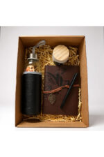 Deri Kaplı Defter, Cam Matara ve Kokulu Mumlu Özel Hediye Kutusu - Görsel 3