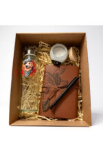 Deri Kaplı Defter, Cam Matara ve Kokulu Mumlu Özel Hediye Kutusu - Görsel 2