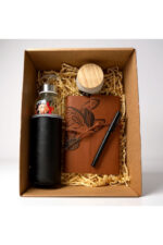 Deri Kaplı Defter, Cam Matara ve Kokulu Mumlu Özel Hediye Kutusu - Görsel 3