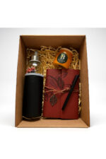 Deri Kaplı Defter, Cam Matara ve Kokulu Mumlu Özel Hediye Kutusu