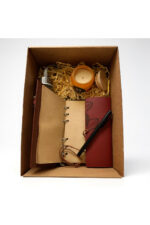 Deri Kaplı Defter, Cam Matara ve Kokulu Mumlu Özel Hediye Kutusu - Görsel 2