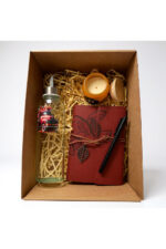 Deri Kaplı Defter, Cam Matara ve Kokulu Mumlu Özel Hediye Kutusu - Görsel 3