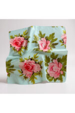 %100 İpek Mint Yeşili Gül Desenli Fular – Zarif ve Şık Aksesuar - Görsel 2