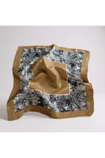 %100 İpek Fular – Kahverengi Çerçeveli Siyah Beyaz Desenli Kadın Eşarp / Şık Aksesuar - Görsel 2