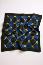 %100 İpek Fular – Lacivert Siyah Geometrik Desenli Kadın Eşarp / Şık Aksesuar - Görsel 2