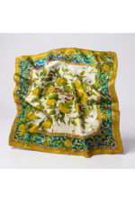 %100 İpek Fular – Sarı Limon Desenli Yeşil ve Turkuaz Çerçeveli Kadın Eşarp / Şık Aksesuar - Görsel 2