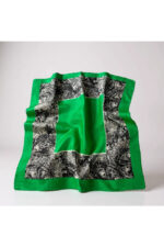 %100 İpek Fular – Yeşil Siyah Desenli Kadın Şık Eşarp / Saç ve Boyun Aksesuarı - Görsel 2