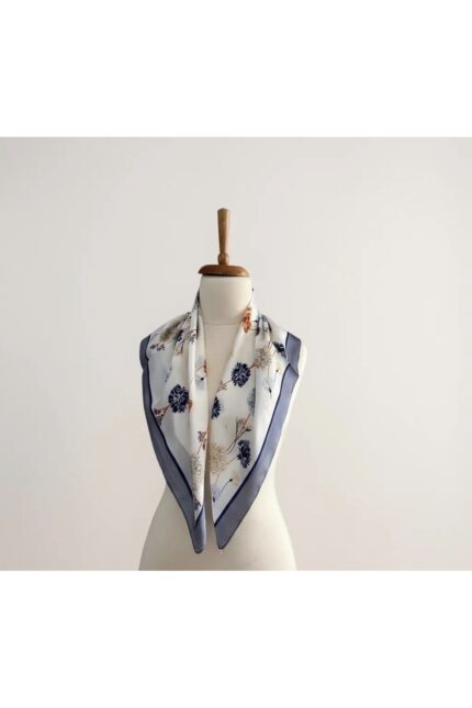 Zarif Çiçek Desenli Saten Eşarp - Fular - Şal - Bandana 70*70 cm