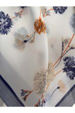 Zarif Çiçek Desenli Saten Eşarp - Fular - Şal - Bandana 70*70 cm - Görsel 2