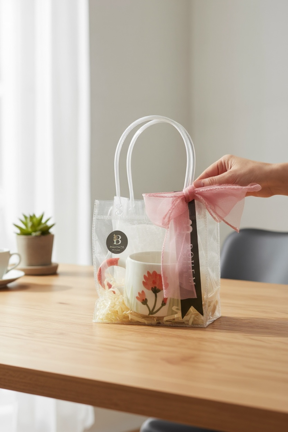 1_org_zoom Hediye Kutulu Sarı Laleli Beyaz Kahve - Çay Fincanı - Görsel 1