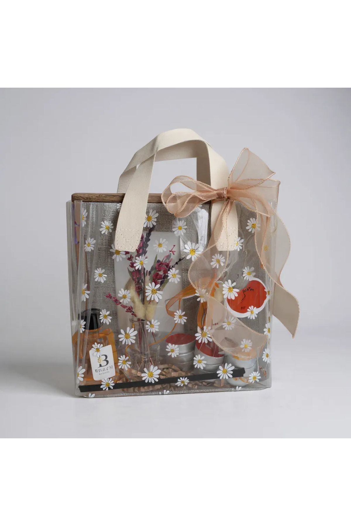 1_org_zoom Çiçek Desenli Şeffaf İçi Dolu Çanta Şık Hediye Seti - Görsel 1